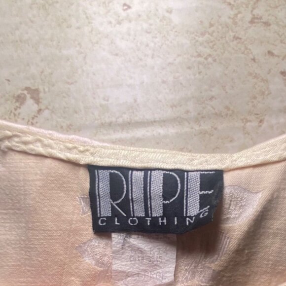 Vintage Ivory Floral Satin Sleeveless Top Belted Accent Side Zip Closure - Picture 7 of 8